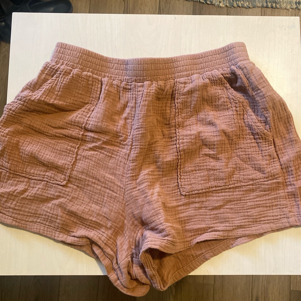 Lush Dusty Rose High Waist Cotton Gauze Shorts